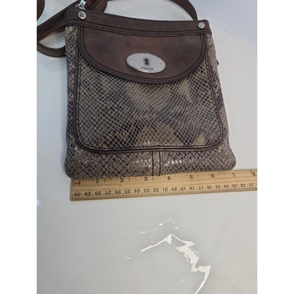 Fossil Snakeskin Embossed Leather Crossbody Adjustable Purse Brown Trim 7 X 8 - Picture 13 of 13